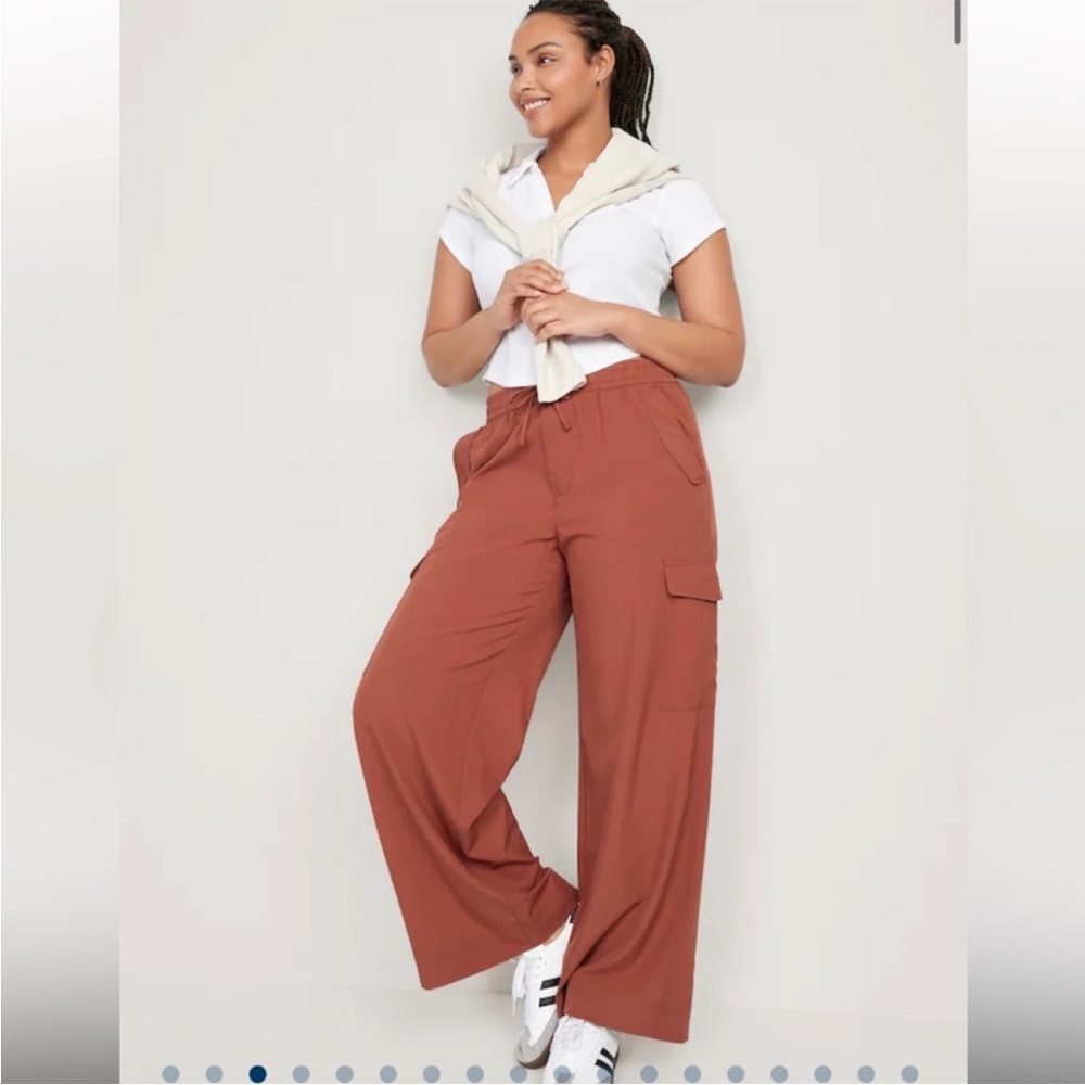 Old Navy High Waisted Orange Stretchtech Wide Leg Cargo Pants